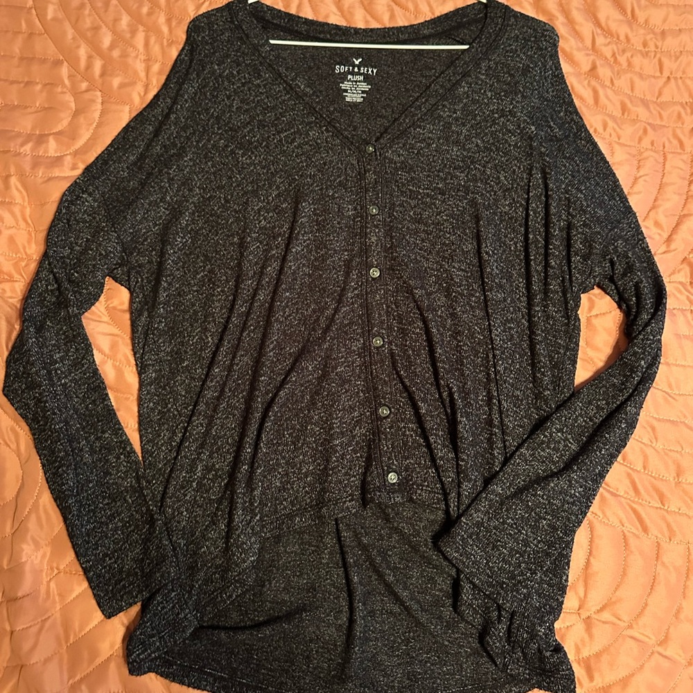 American Eagle Outfitters Women's Black Button Down Shirt